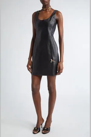 VERSACE Safety Pin Sleeveless Leather Minidress in at Nordstrom, Size 2 Us