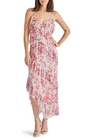 Steve Madden Aida Floral Print Ruffle Sleeveless Asymmetric Midi Dress in at Nordstrom, Size X-Large