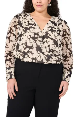 Vince Camuto Bead Detail Floral Wrap Front Chiffon Top in at Nordstrom, Size 2X