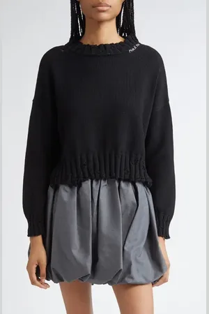 Marni Distressed Embroidered Logo Cotton Sweater in at Nordstrom, Size 8 Us