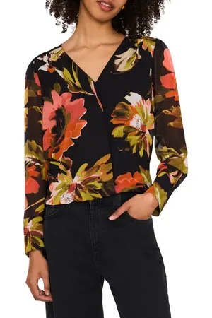 Vince Camuto Floral Wrap Front Top in at Nordstrom, Size Xx-Small