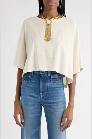 Chloé College Appliqu?? Crop T-Shirt in at Nordstrom, Size Large