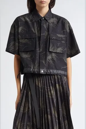 SACAI Dot Flower Print Drawstring Hem Crop Shirt in at Nordstrom, Size 3