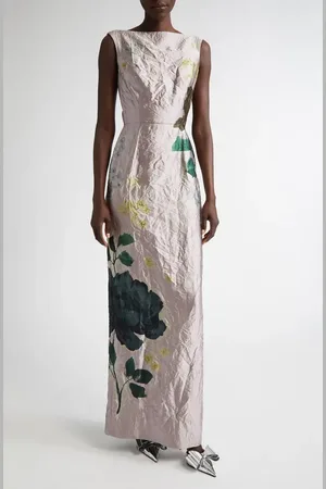 Erdem Floral Print Crinkled Metallic Satin Gown in at Nordstrom, Size 0 Us