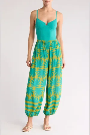 Solid The Lacy Abstract Print Cover-Up Joggers in Chartreuse /Teal at Nordstrom, Size Large