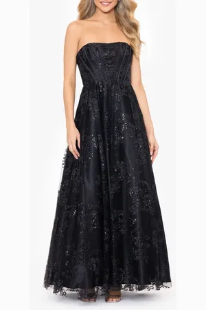 Blondie Nites Glitter Mesh Corset Strapless A-Line Gown in at Nordstrom, Size 3