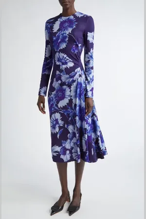 Erdem Troubridge Floral Draped Long Sleeve Ponte Jersey Midi Dress in at Nordstrom, Size 2 Us