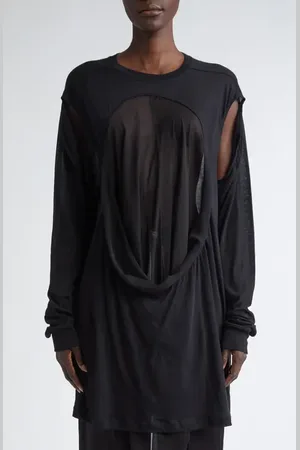 Rick Owens Drain Cutout Cotton & Silk Chiffon T-Shirt in at Nordstrom, Size 8 Us