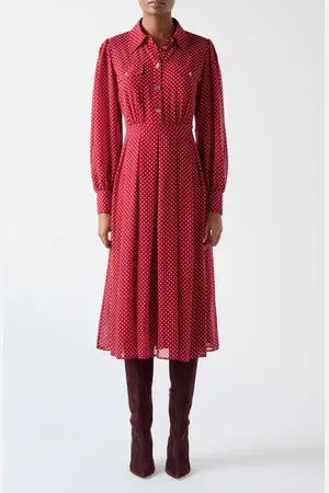 LK Bennett Cody Polka Dot Long Sleeve Shirtdress in at Nordstrom, Size 16 Us