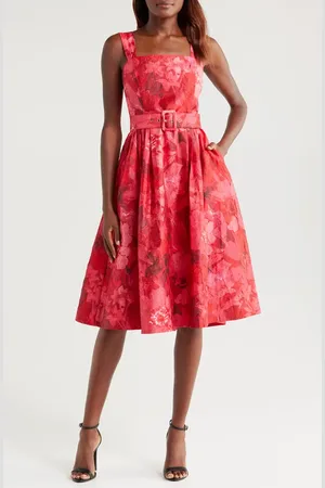 Tahari ASL Crinkled Floral Midi Dress in at Nordstrom, Size 16