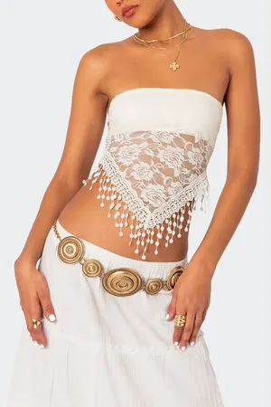 Edikted India Fringe Hem Lace Tube Top in at Nordstrom, Size X-Small