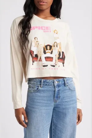 DAYDREAMER Spice Girls Long Sleeve Cropped Cotton Graphic T-Shirt in at Nordstrom, Size Small