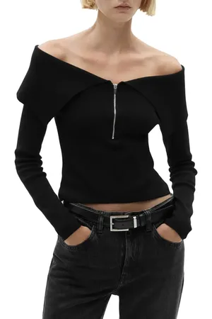 MANGO Off the Shoulder Zip Front Cardigan in at Nordstrom, Size X-Small