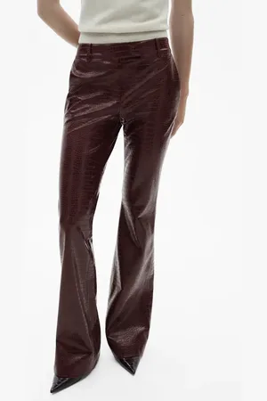 MANGO Snake Embossed Faux Leather Flare Pants in at Nordstrom, Size 6