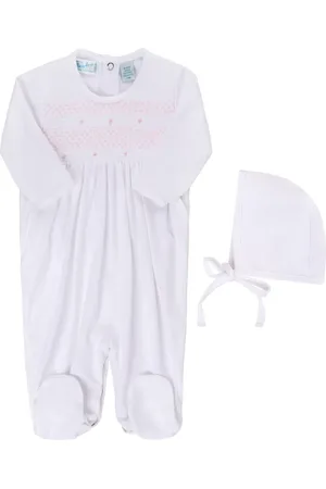 Feltman Brothers Smocked Cotton Footie & Bonnet Set in at Nordstrom, Size Newborn