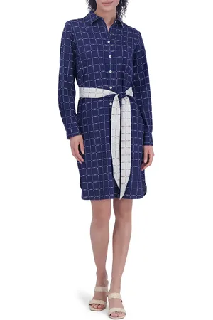 Foxcroft Rocca Dot Print Long Sleeve Cotton Shirtdress in at Nordstrom, Size X-Large
