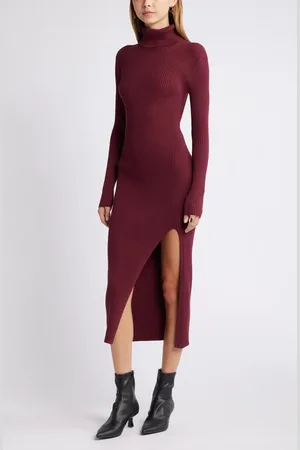 Open Edit Rib Long Sleeve Turtleneck Sweater Dress in at Nordstrom, Size Medium