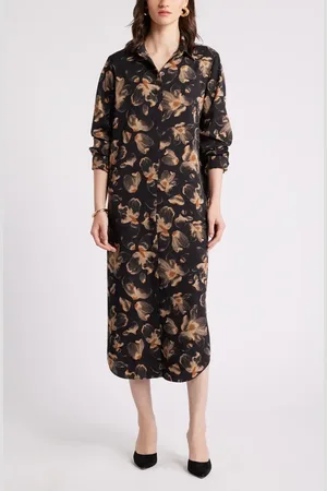 Nordstrom Long Sleeve Satin Midi Shirtdress in at , Size Xx-Small