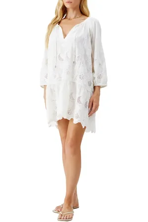 Melissa Odabash Pearl Broderie Anglaise Cover-Up Minidress in at Nordstrom, Size Large