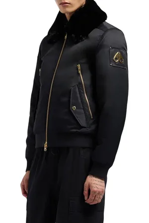 Moose Knuckles Courville Bunny Plush Faux Fur Trim Bomber Jacket in at Nordstrom, Size Medium