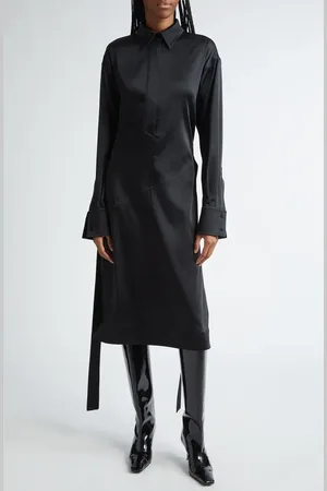 Proenza Schouler Andy Belted Long Sleeve Satin Shirtdress in at Nordstrom, Size 10