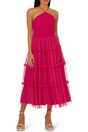 Adrianna Papell Mixed Media Tiered Cocktail Midi Dress in at Nordstrom, Size 10