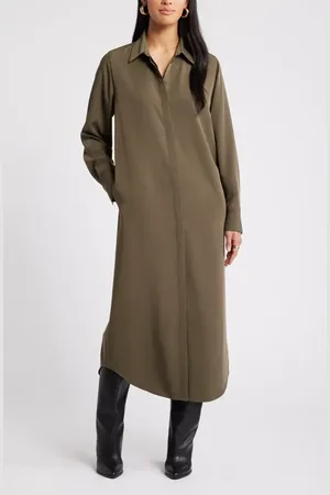 Nordstrom Long Sleeve Satin Midi Shirtdress in at , Size Xx-Small