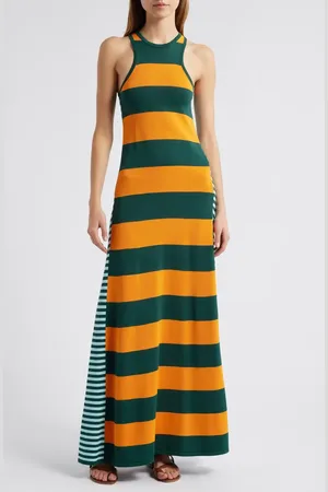 Solid The Oria Stripe Maxi Dress in Marmalade Evergreen/Sky at Nordstrom, Size Medium