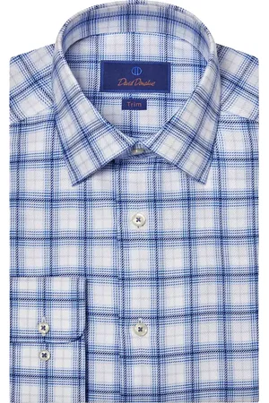 David Donahue Trim Fit Check Cotton Dress Shirt in at Nordstrom, Size 15 - 32