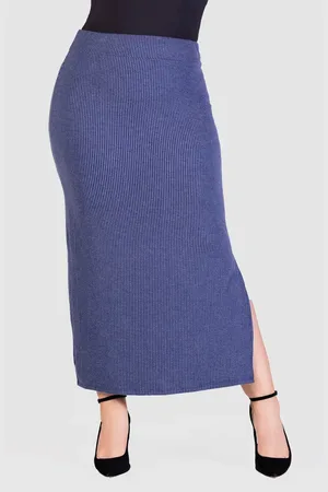 24Seven Comfort Apparel Rib Midi Skirt in at Nordstrom, Size 1X