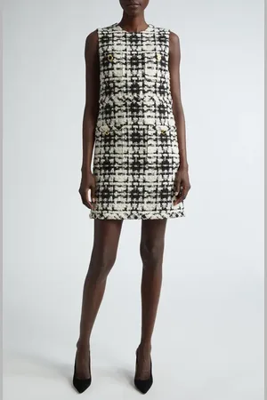 ST. JOHN Plaid Sequin Eyelash Tweed Shift Dress in at Nordstrom, Size 2