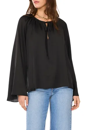 1. STATE Tie Neck Wide Sleeve Satin Top in at Nordstrom, Size Xx-Small