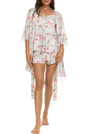 Flora Nikrooz Sabrina Floral Print Satin Short Pajamas & Robe Set in at Nordstrom, Size X-Small