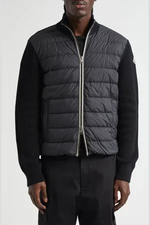 Moncler Quilted Down & Cotton Knit Cardigan in at Nordstrom, Size Small