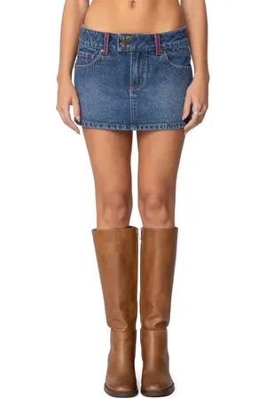 Edikted Embroidered Pocket Denim Miniskirt in at Nordstrom, Size X-Small