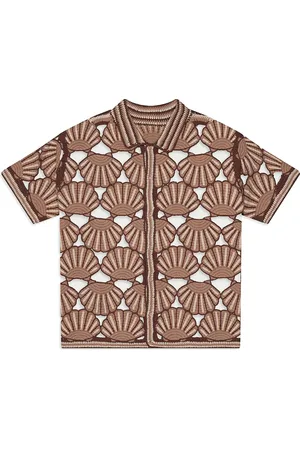 MAVRANS Seashell Crocheted Short Sleeve Organic Cotton Button-Up Shirt in at Nordstrom, Size Medium