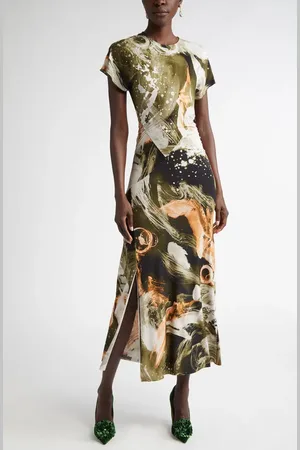 Jason Wu Brushstroke Print Cap Sleeve Jersey Midi Dress in at Nordstrom, Size 4