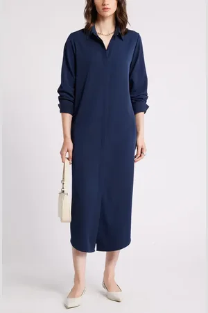 Nordstrom Long Sleeve Satin Midi Shirtdress in at , Size X-Small