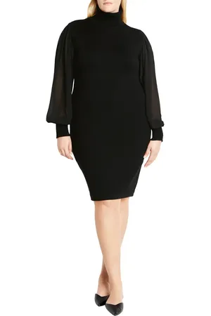 City Chic Tahlia Sheer Long Sleeve Sweater Dress in at Nordstrom