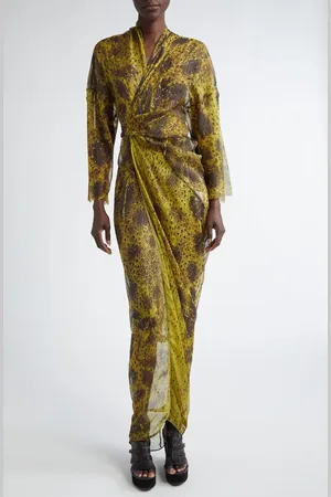 Rick Owens Sheer Long Sleeve Silk Wrap Gown in at Nordstrom, Size 10 Us