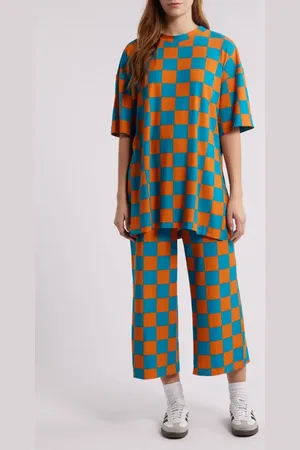 Dressed in Lala Lex Ribbed Oversize T-Shirt & High Waist Crop Pants Set in at Nordstrom, Size Small
