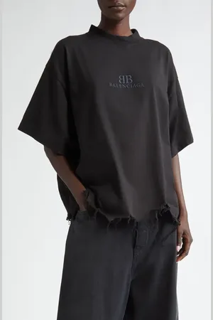 Balenciaga Logo Embroidered Shredded Cotton T-Shirt in at Nordstrom