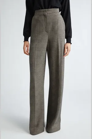Max Mara Cognac Check Wide Leg Wool Blend Jersey Pants in at Nordstrom, Size 6