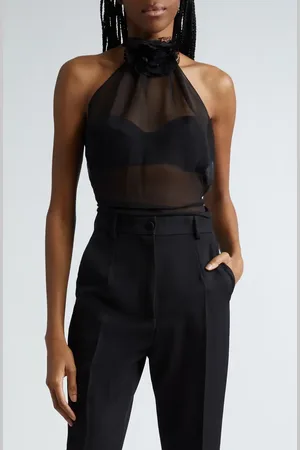 Dolce & Gabbana Rosette Silk Blend Chiffon Halter Top in at Nordstrom, Size 2 Us