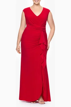 Betsy & Adam Ruffle Trim V-Neck Gown in at Nordstrom, Size 18W