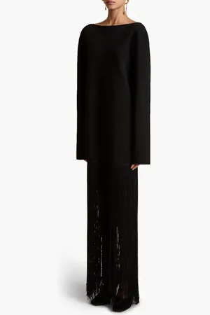 Khaite Paley Long Sleeve Fringe Hem Dress in at Nordstrom, Size Medium