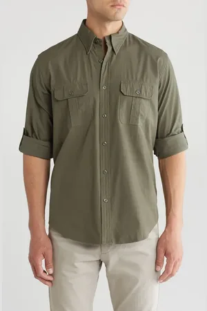 Brooks Brothers Canvas Safari Regular Fit Button-Down Shirt in at Nordstrom, Size Large