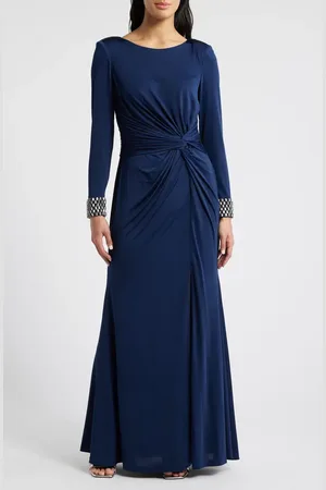 Vince Camuto Center Knot Beaded Cuff Long Sleeve Jersey Gown in at Nordstrom, Size 6