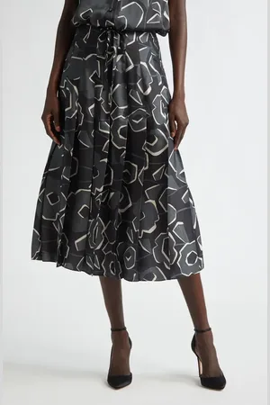 ST. JOHN Pleated Cubist Floral Midi Skirt in at Nordstrom, Size 2