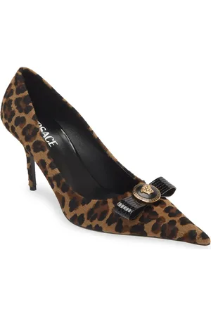 VERSACE Leopard Genuine Calf Hair Bow Pointed Toe Pump in at Nordstrom, Size 10Us